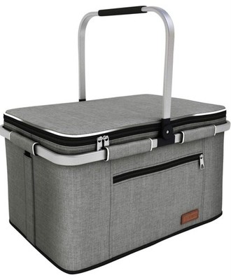 LIQING 35L Large Picnic Basket 2 Layers of Internal Pockets 35L, Gray