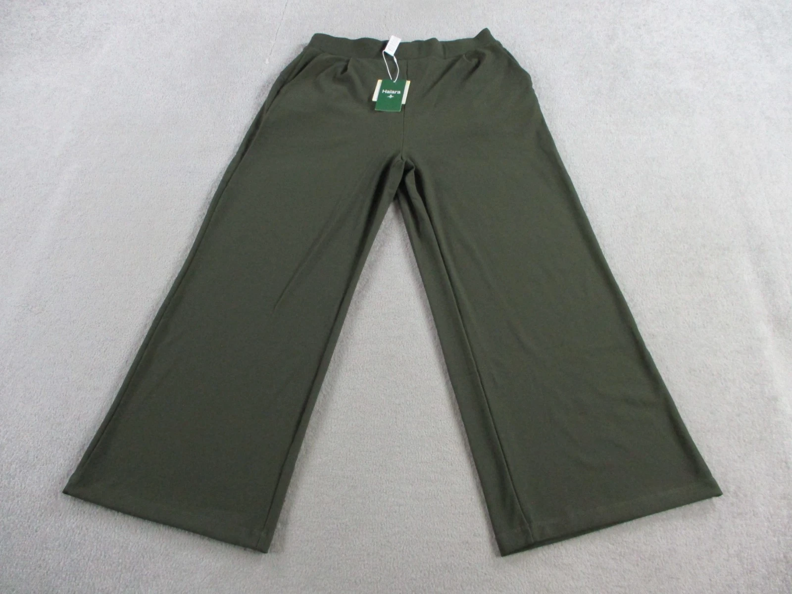 Halara Pants Women Large Petite Green Wide Leg Micro Waffle Flex Pull On Stretch