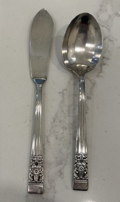 Vtg Set Oneida Community CORONATION 1936 Silver Plate Sugar Spoon & Butter Knife