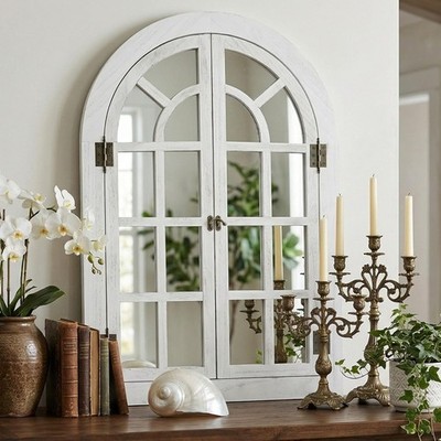 Fahomiss Fensterscheibe Wandspiegel Holzrahmen Bogen silber 90x60 HSEGAR
