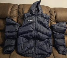 Legea Technical Sportswear Hooded 2 N 1 Parka Puffer Vest Jacket Blue NWT Size L