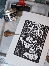 Morgan Le Fay Original Art A4 Folk art lino press inkprint King Arthur