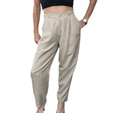 Vintage Liz Claiborne 100 Silk High Waist Pleated Trousers Beige Sz 6