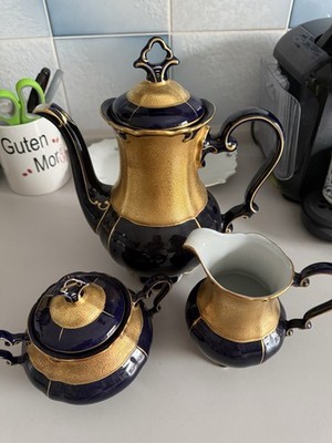 Echt Kobalt Kaffeekannen-Set 3-tlg Porzellan handbemalt Blau/Gold