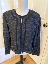 SILK BEAUTY Natural 100 Silk Black Beaded Dress Jacket Dressy Formal Size L