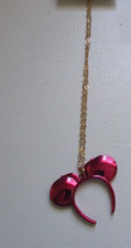 New Disney Parks Ears Necklace Adult Size Iridescent Bright Pink NWOT