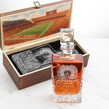 College Football Stadium – Engrave Sports Team Decanter in Rustic Wood Box