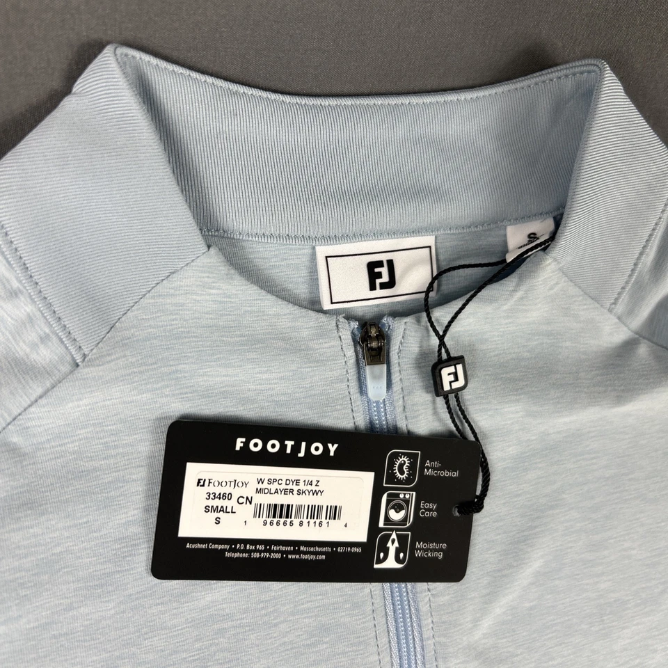 Pullover de golf FootJoy para mujer color espacial 1/4 cremallera pequeño Skyway poliéster precio de venta sugerido por el fabricante 115 USD Foto 3 de 4