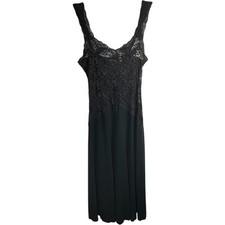 VTG Victoria Secret Black Lace Maxi Slip Dress Night Gown L Lingerie 90s Nighty