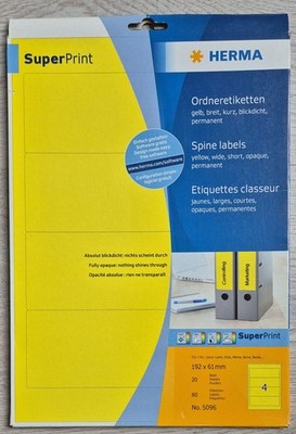 HERMA 5096 - 20 Superprint Ordnerrücken Etiketten , 5 Blatt, 192 x 61 mm gelb