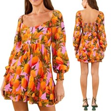 Farm Rio - NWT, Women’s ‘Mango Macaws’ Long-Sleeve Mini Dress in Lilac - Small