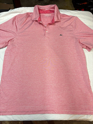Vineyard Vines Performance Men s Striped Polo Pink/White XL Stretch Poly/Spandex