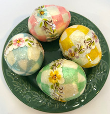 MacKenzie-Childs Pastel Floral Capiz Eggs Set of 4 - New - 3.5 Inches Long