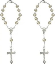 2PCS White Car Rosary Cross Hanging Ornament for Rearview Mirror, Color: White