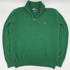 Vtg Polo Ralph Lauren Mens M Green Cotton 1/4 Zip Rib Knit Sweater Fast Ship  