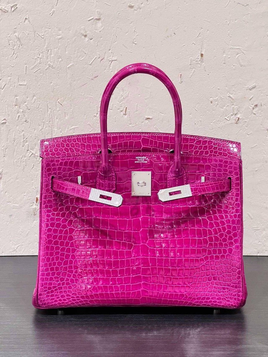 Hermes Birkin 30 Crocodile Rose Scheherazade Bag With Diamonds And