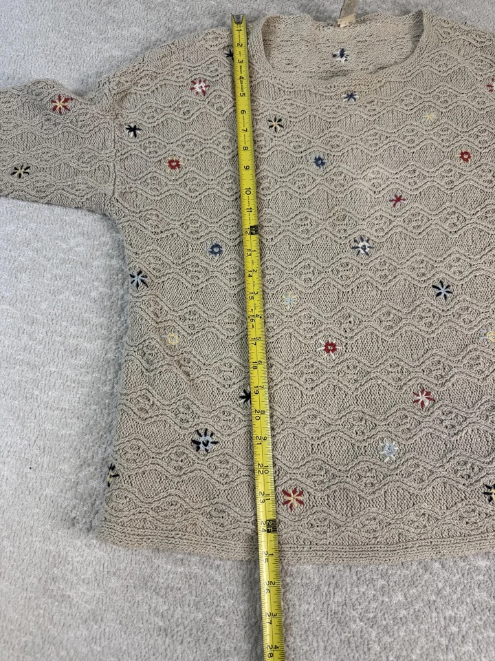 J Jill Handknit Sweater Womens Large Floral Embroidered Silk Linen Pullover - Image 4 of 4