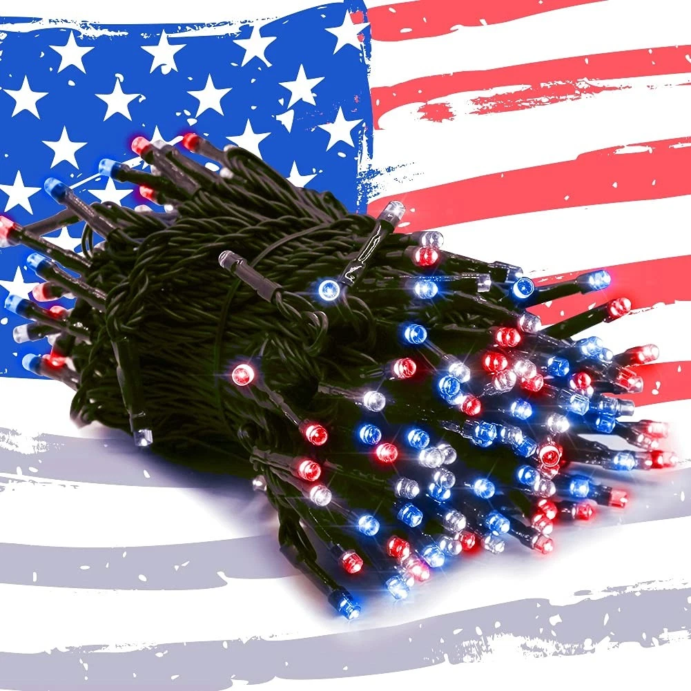 200 LED 66FT Patriotic String Lights, 8 Modes, Indoor Outdoor July 4th Decor