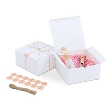 12 Pack Gift Boxes, 8x8x4in, with Lids, 80ft Twine, Stickers  Tape, White