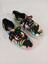 Vans Off The Wall Unisex Black With Tropical Floral Sneakers M 8.5 W 10