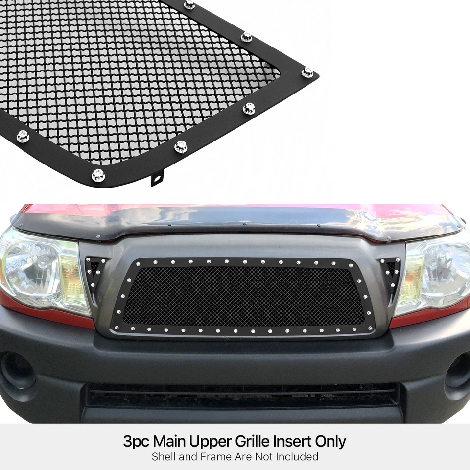 Fits 2005-2011 Toyota Tacoma Stainless Black Rivet Studs Mesh Grille Insert - Image 3 of 3
