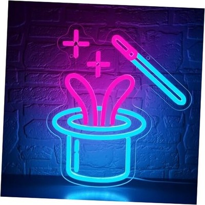Magician Hat Neon Sign for Wall Decor Magic Led Light Up Sign for Pink+Blue