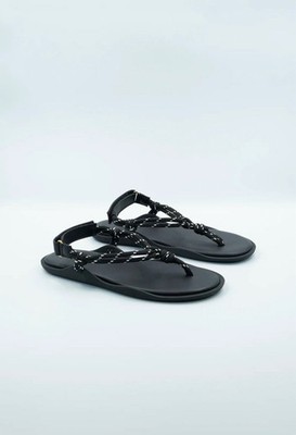 Flowze Black Italian Leather Rope Sandals Size 37 - BRAND NEW! Originally $260