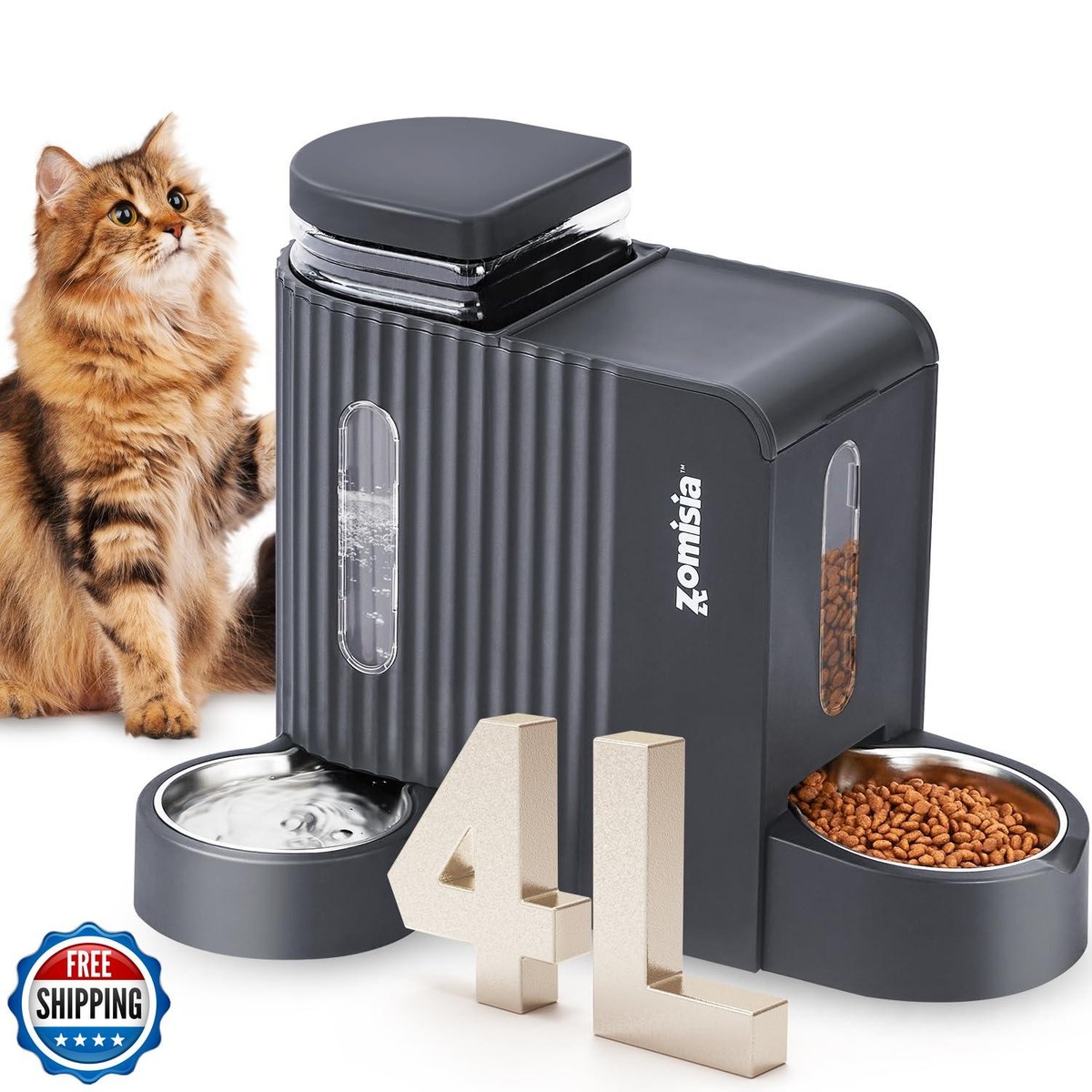 ZOMISIA Gravity Cat Feeder and Water Dispenser with 304 Stainless Steel  Bowls | eBay