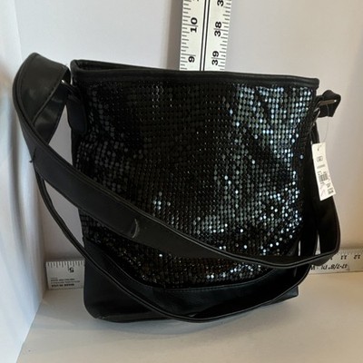 Cato Black Sequin Zipper Accent Silver Hardware Shoulder Women's Bag