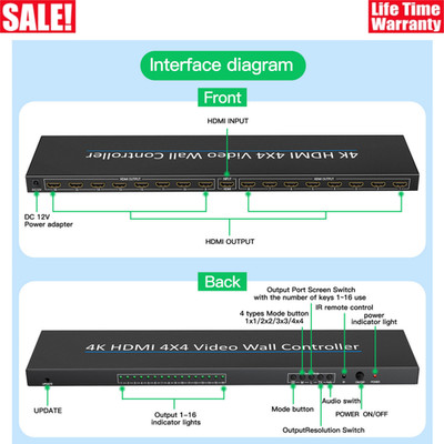 NK-H44 4K HDMI-compatible 4X4 Video Wall Controller 16Ch Output Multi-screen