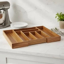 Acacia Wood Kitchen Drawer Organizer Silverware Utensil Tray 8 Compartments