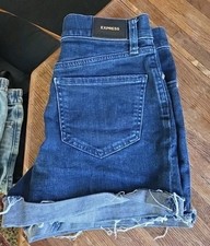 New 58 Size 0 Express Women's Jean Shortie Mid Rise Whisker Shorts Dark Blue