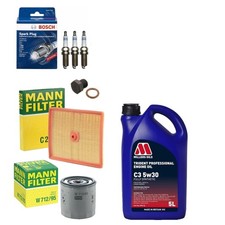 MANN FILTERS + PLUGS SERVICE KIT 5L MILLERS OIL FOR VW GOLF S TSI 1.0 MK7 16-20
