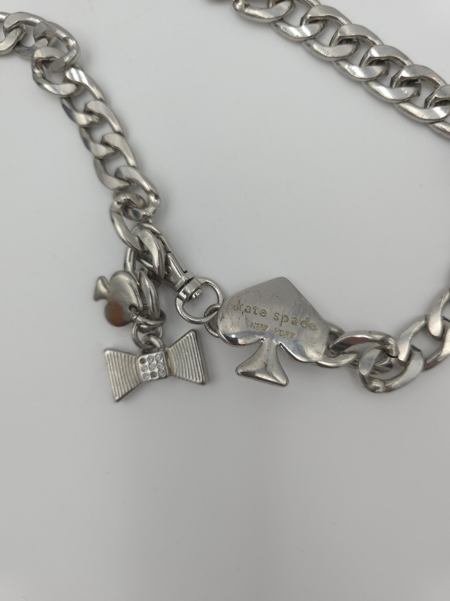 Kate Spade Chain belt Silver tone Spade Logo Bow Charms | eBay