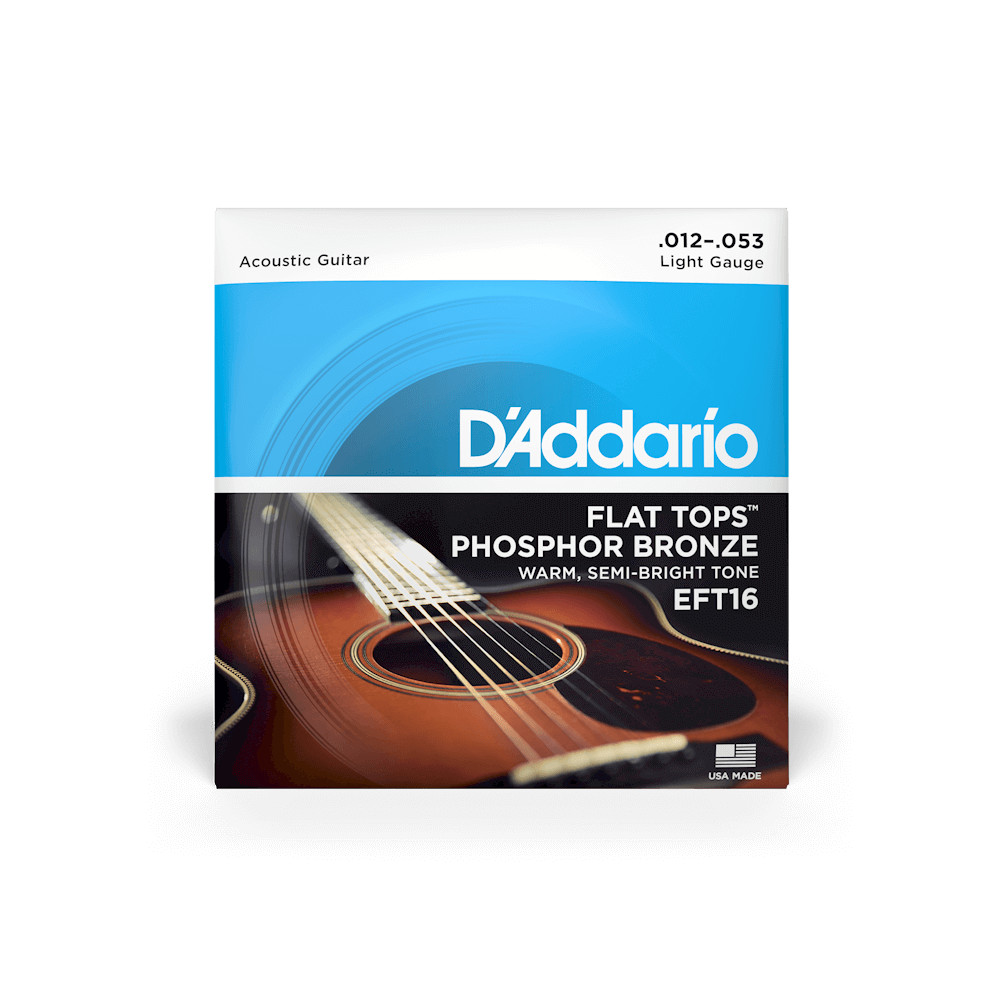 D'Addario EFT16 Phosphor Bronze Flat Tops, Light, 12-53