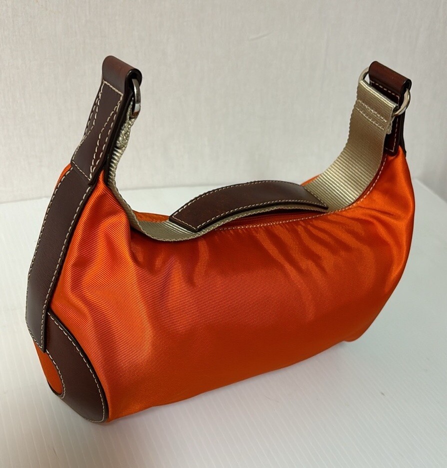 Lancel Paris (MCJE) Nylon Orange shoulder bag with Brown Leather
