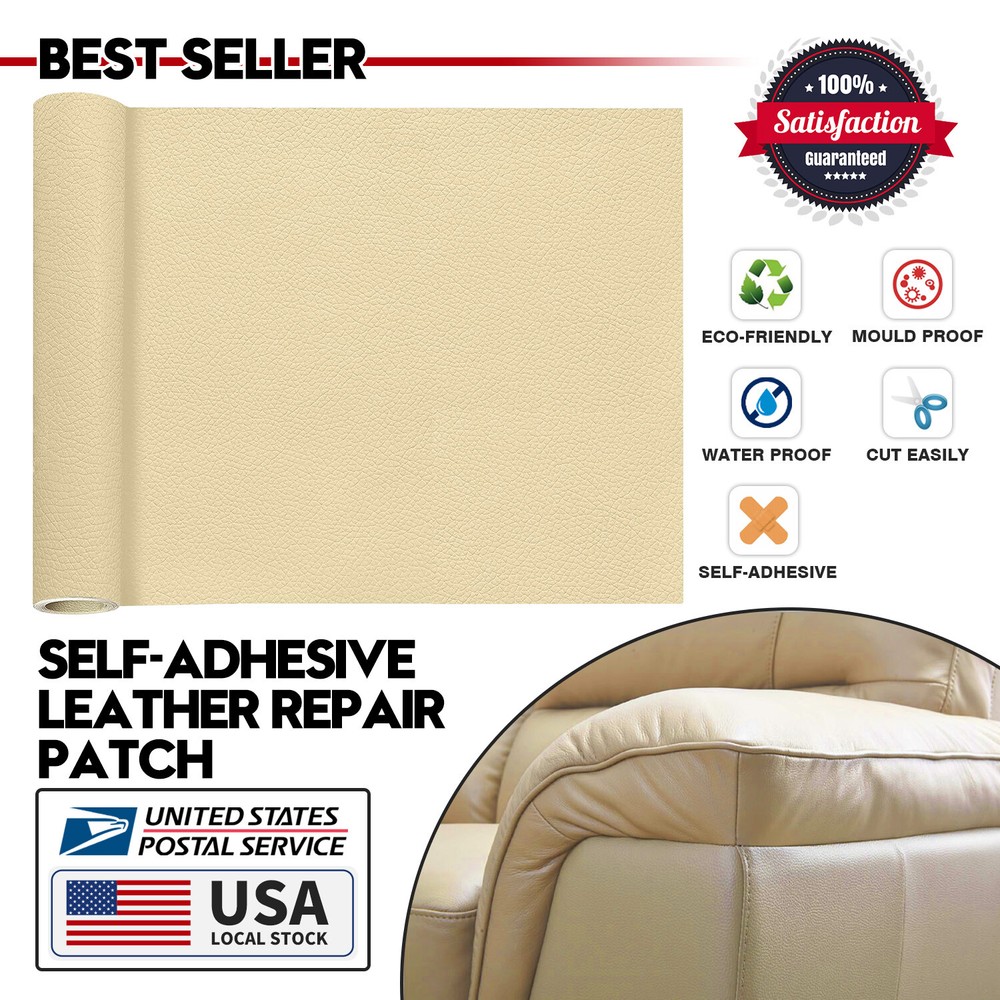 Beige Leather Repair Kit Self-Adhesive Durability Patch Stick on Sofa Car Seat
