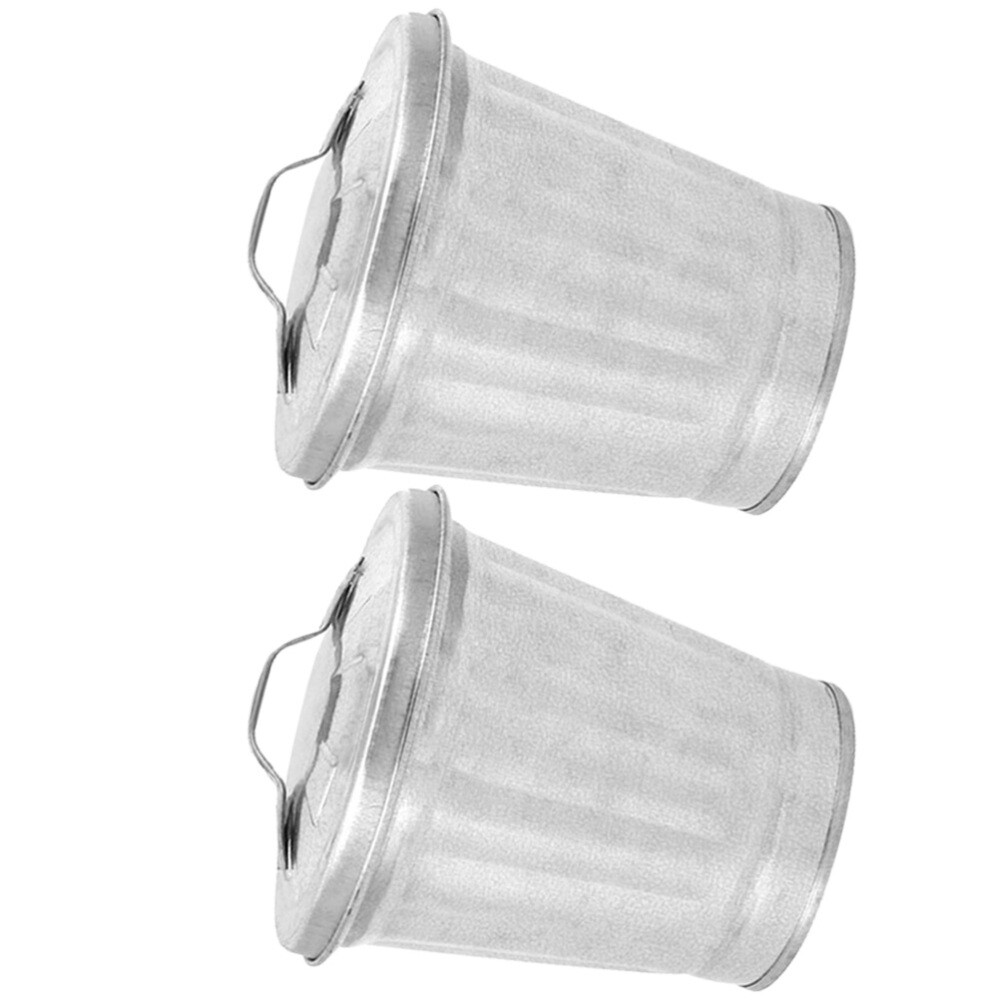 2 Pcs Mini Galvanized Trash Can Waste Bucket with Lid Baby Office