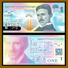 Nikola Tesla 1 Volt, 2013 Applied Currency Concepts Polymer Fantasy New 