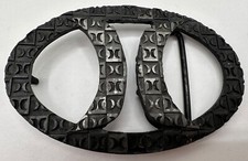 ESTATE BLACK METAL HURLEY LOGO SIGNED OVAL MEN WOMEN UNISEX BELT BUCKLE