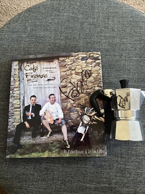 Signed CAFE FIRENZE COOKBOOK & Bialetti Espresso By Fabio Viviani Gift Set