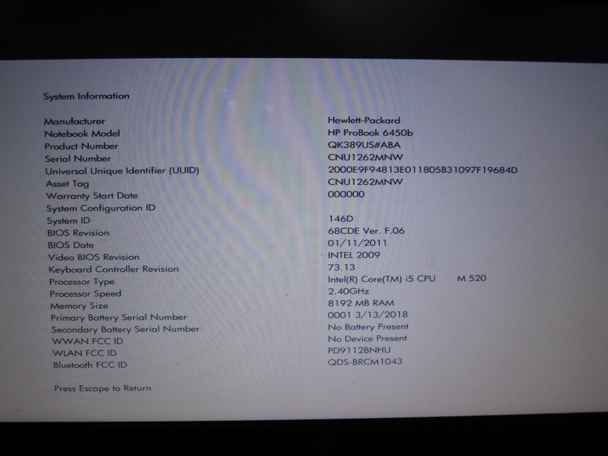 HP ProBook 6450B Laptop Core i5 2.4 GHz 8GB RAM 256GB SSD