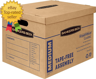 Medium Classic Moving Box 8 Pack, Reinforced Handles, Tape-Free Assembly, Box wi