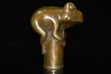 Rare Chinese Retro Bronze Frog Cane Walking Stick Head Handle Accessories