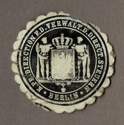 Siegelmarke K. PR. DIRECTION F. D. VERWALT. D. DIRECT. STEUERN BERLIN (schwarz)