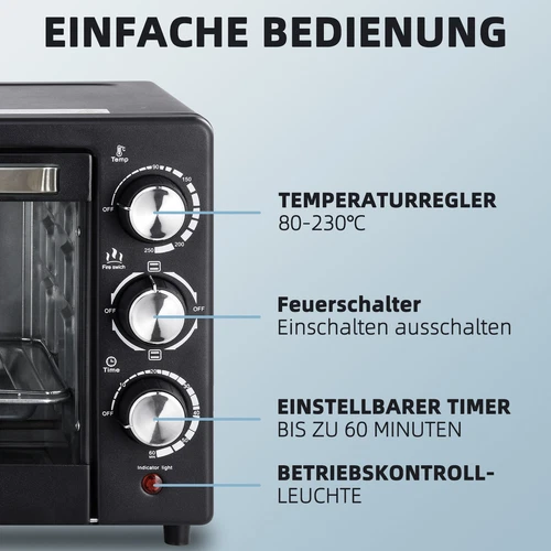 MiniBackofen Elektrischer Pizzaofen Miniofen 3in1 Backofen Krümelblech 100-230°C - Bild 5 von 12