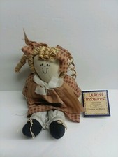 Quilted Treasures Christmas Angel Doll Rafia Hair Vtg 8" plaid toy collectible