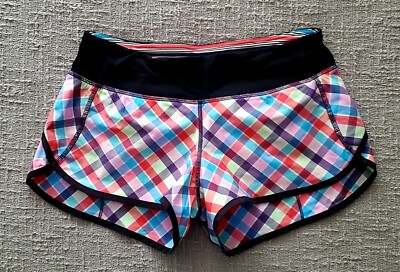   Lululemon~SEAWHEEZE 2014 Speed Shorts Pass Me Plaid/Check Multi Black Size 4