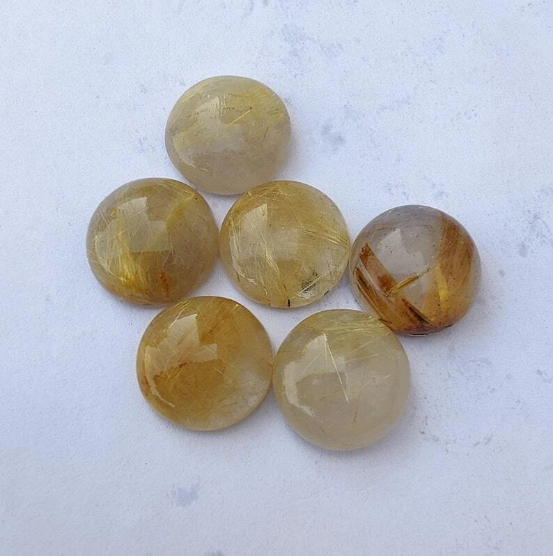100% Natural Golden Rutile Round Cabochon Loose Gemstone, Rutilated Quartz - Image 4 of 4