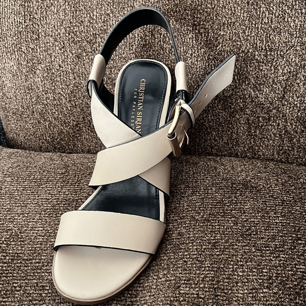Christian Siriano For Payless Strappy Creamy Beige Block Heels- Size 8